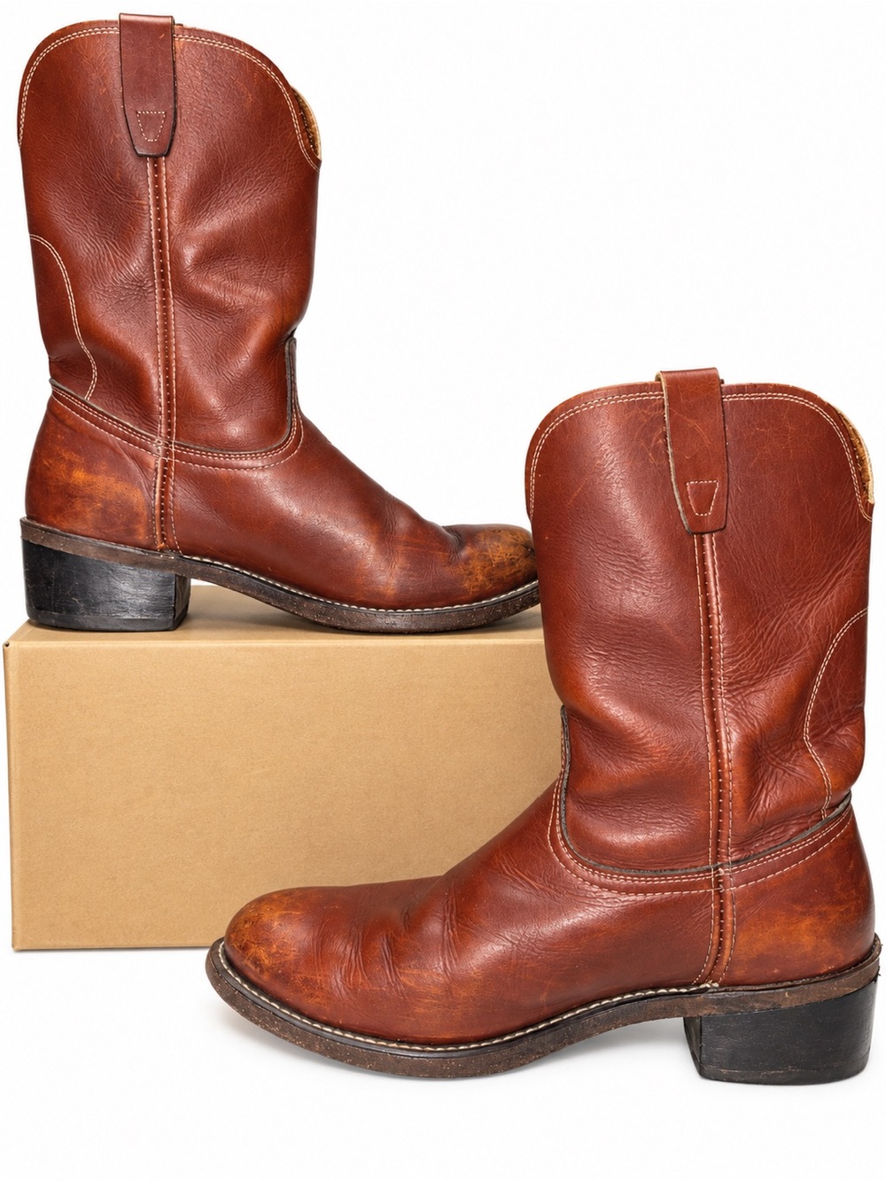 Vintage Biltrite Men’s Brown Leather Roper Pecos Cowboy Boots Size 10D
